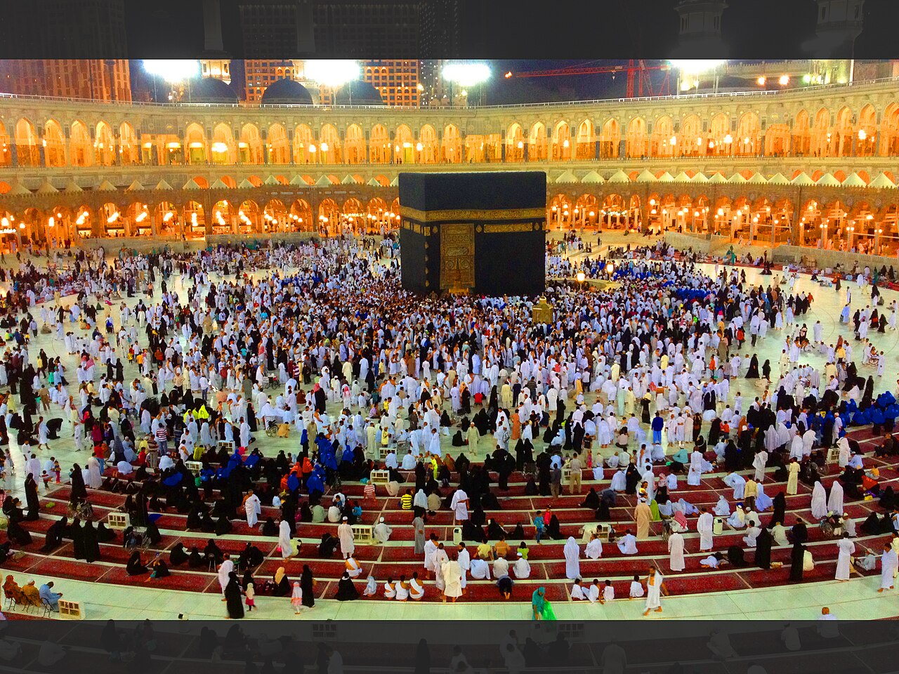 The Kaaba and courtyard of Masjid al-Haram at night