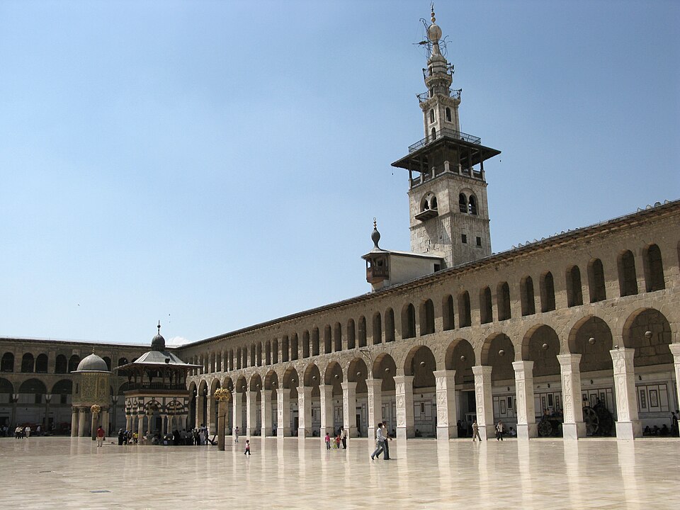 Courtyard and Minaret of the Bride at the Umayyad Mosque in Damascus